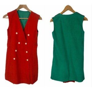 Vintage Double Breasted Corduroy Color Block Dress Women Size M
